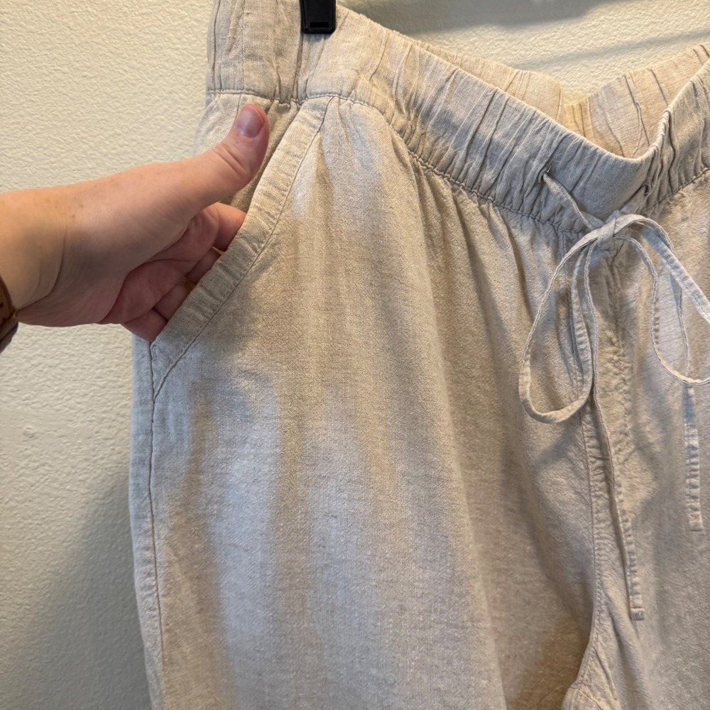 Lane‎ Bryant Linen Blend Wide Leg Cropped Pants Oatmeal Beige 18P Petite Coastal - Picture 7 of 13